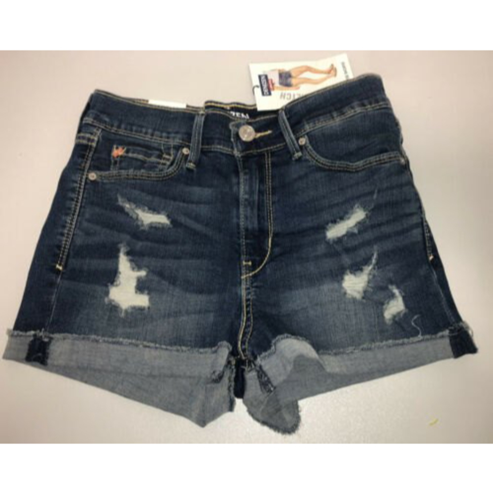 New With Tags Levis Denizen High Rise Shortie Jrs Sz 3 Stretch Shorts Dk Blue